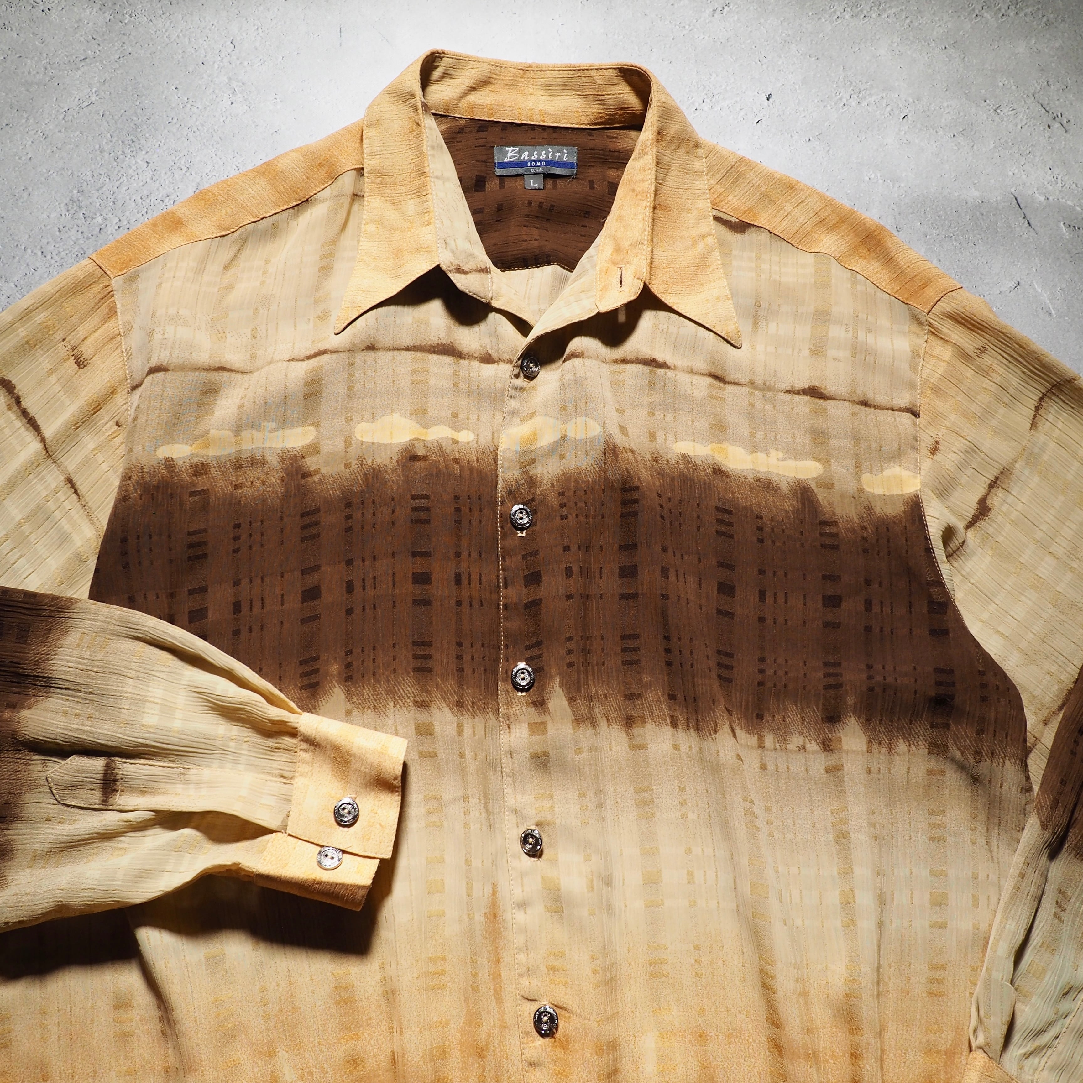 1990s ” Bassiri ” Over Dyed Design vintage Drape loose sheer shirt (made in Usa)