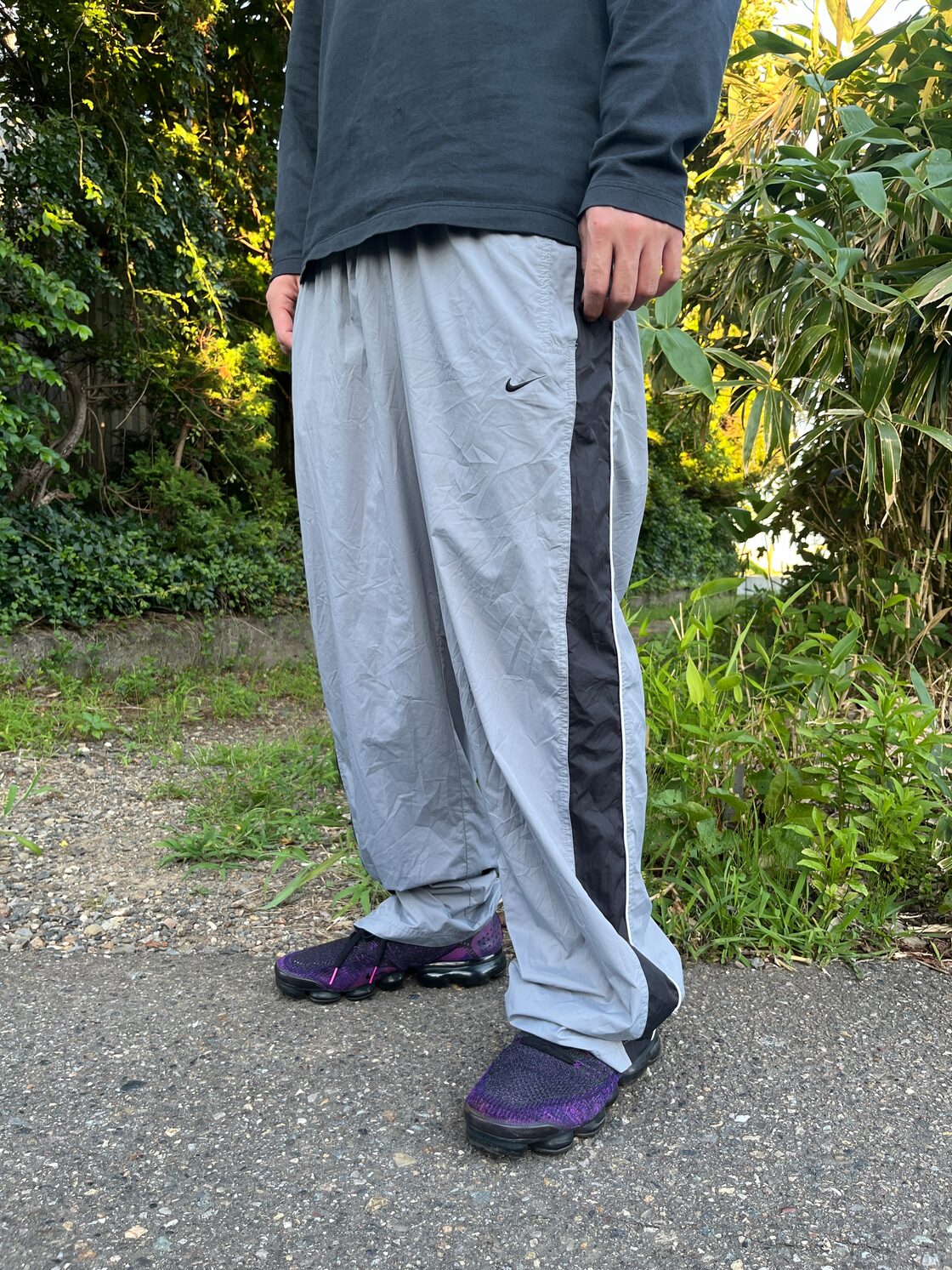 00s NIKE ナイロンパンツ グレー ワイド | Pay ID