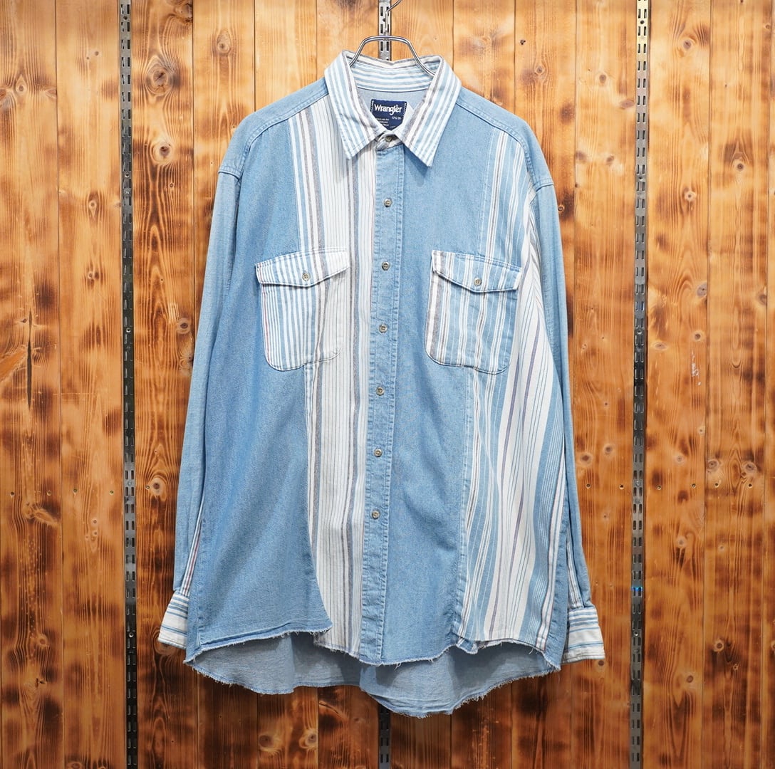 80s90s wrangler 切り替えストライプ デニムシャツ 17 1/2 36