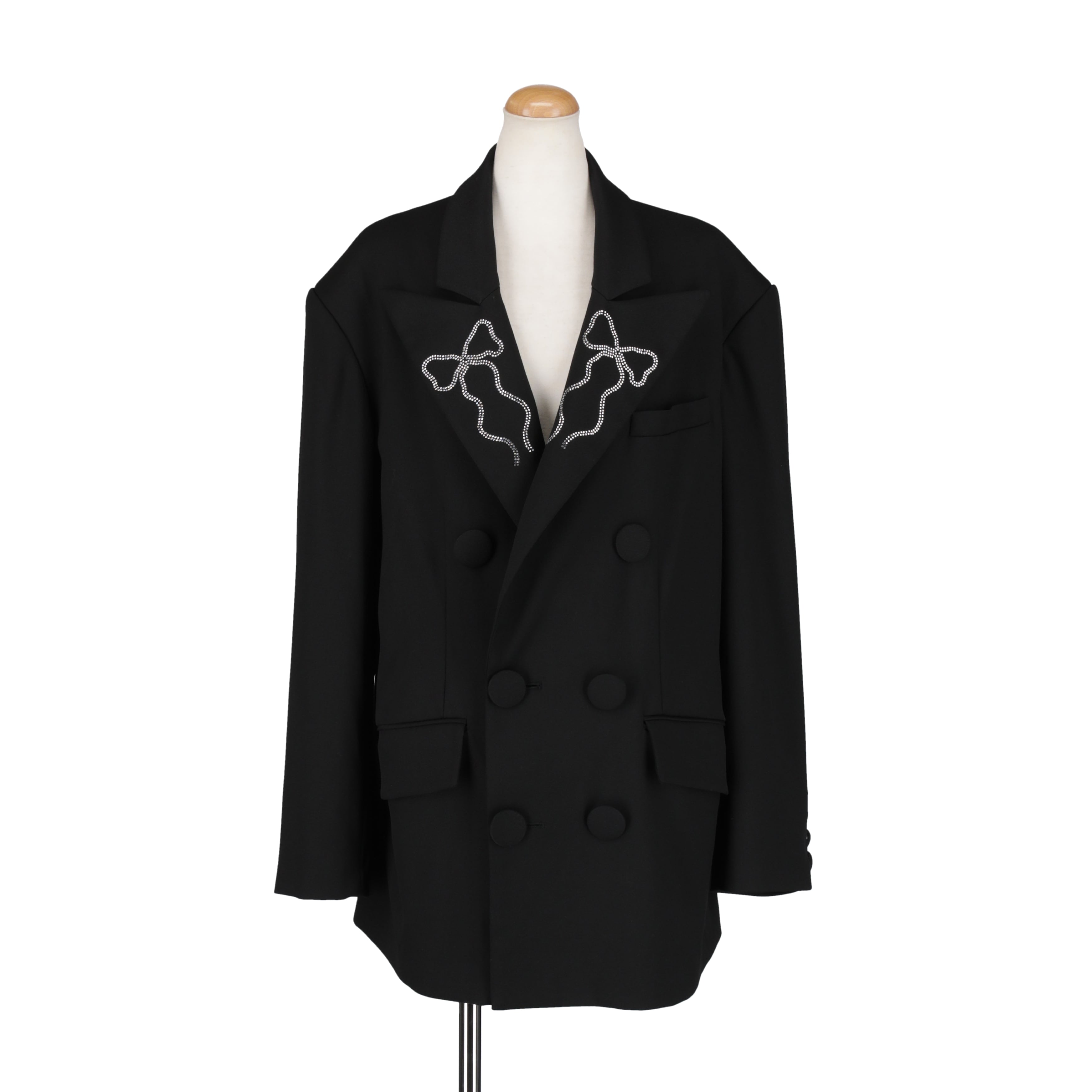 ピークドラペルリボンジャケット BLACK