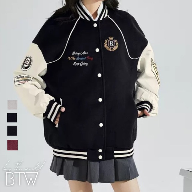 【韓国レディースファッション】スタジャン レディースブルゾン ジャケット カジュアル きれいめ シンプル プチプラ BW2735