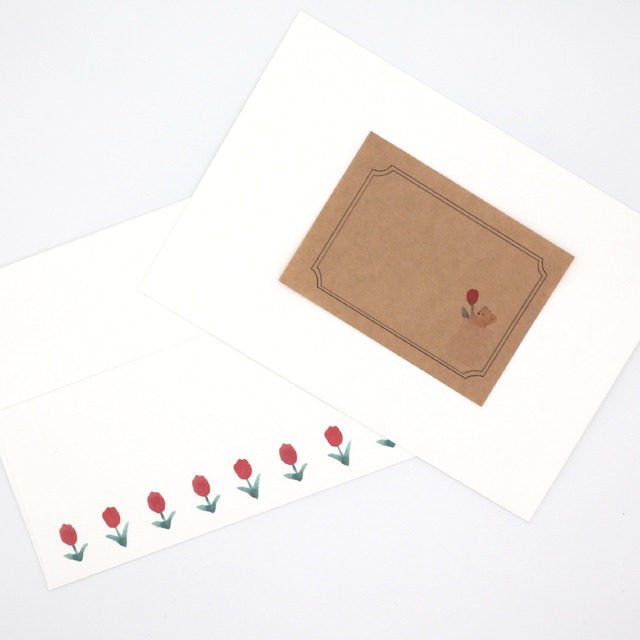 くまとチューリップの一輪ざしレターセット