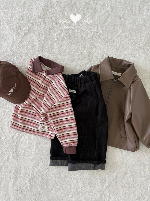 《予約》送料無料【lalaland】Pig Stripe Collar Tee
