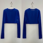 crew neck tulle sheer short tops/bule