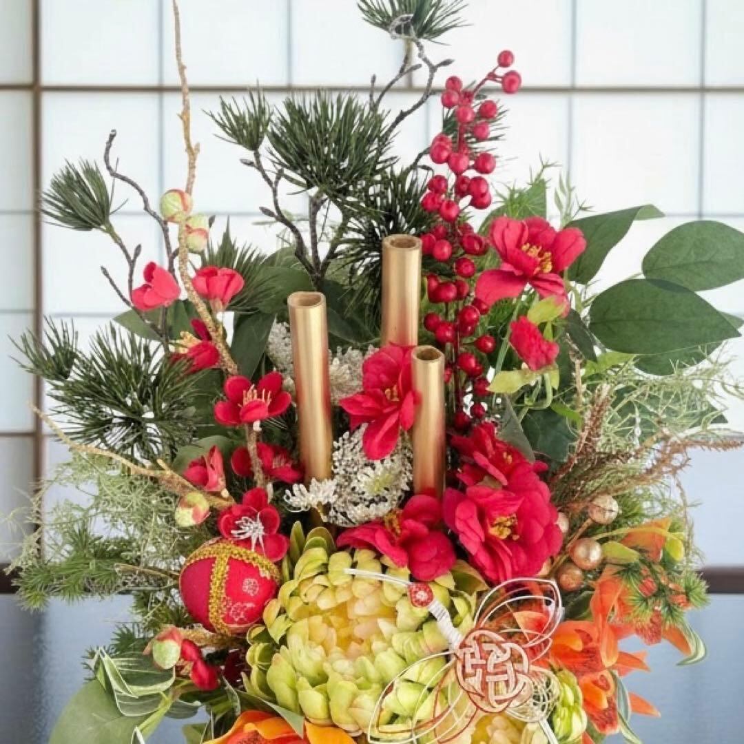 ⑮ 和モダン門松 M｜可憐な花々と竹が奏でる、モカアンドマルシェの