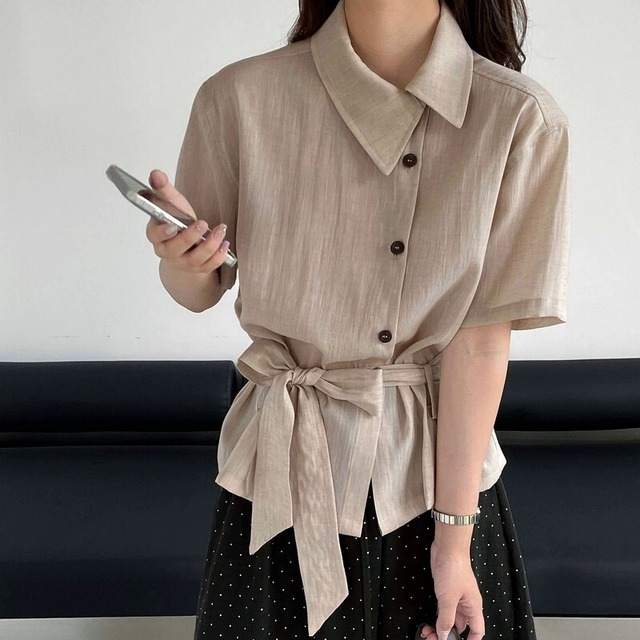 Asymmetric Design リボンシャツ [26010418]