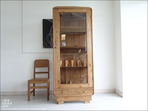 チーク無垢材 ヴィンテージキャビネットH 食器棚 ショーケース 陳列棚 什器 アンティーク飾り棚 再生家具 表面再仕上 三大銘木 送料無料