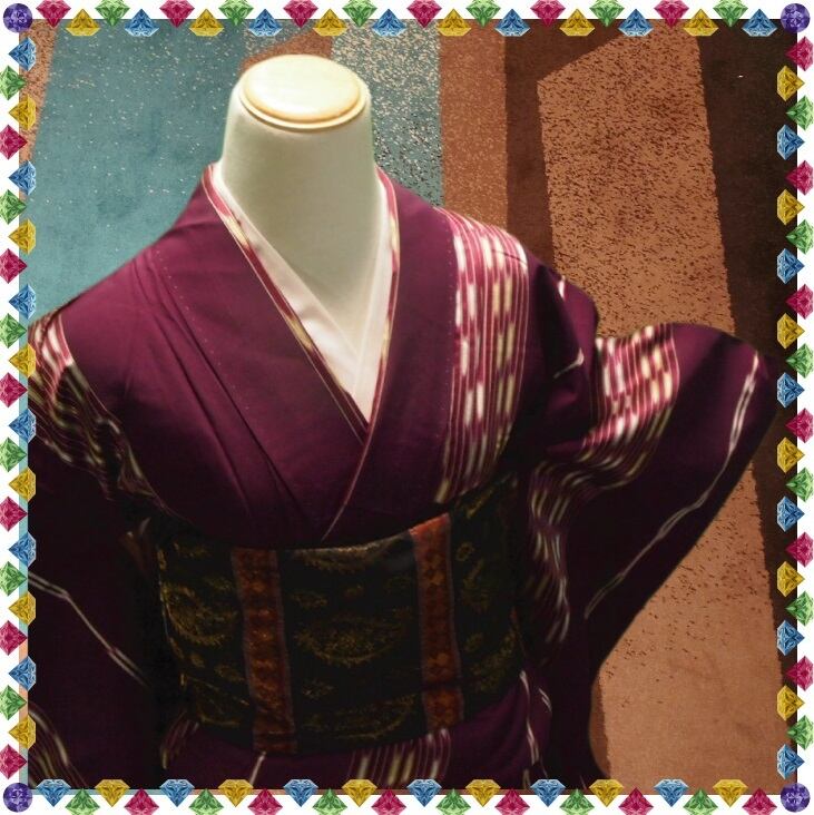 アンティーク着物】京紫色にかわり縦縞模様の着物 | ひふみ屋 アンティーク着物】京紫色にかわり縦縞模様の着物 | ひふみ屋