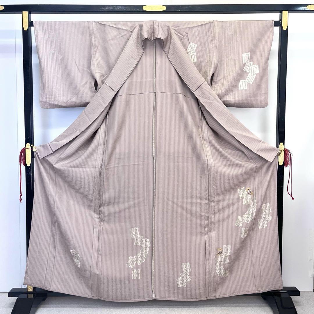 単衣 付下げ 源氏香 花柄 縦縞模様 惚色 K-3991 | リユース着物わびさび 