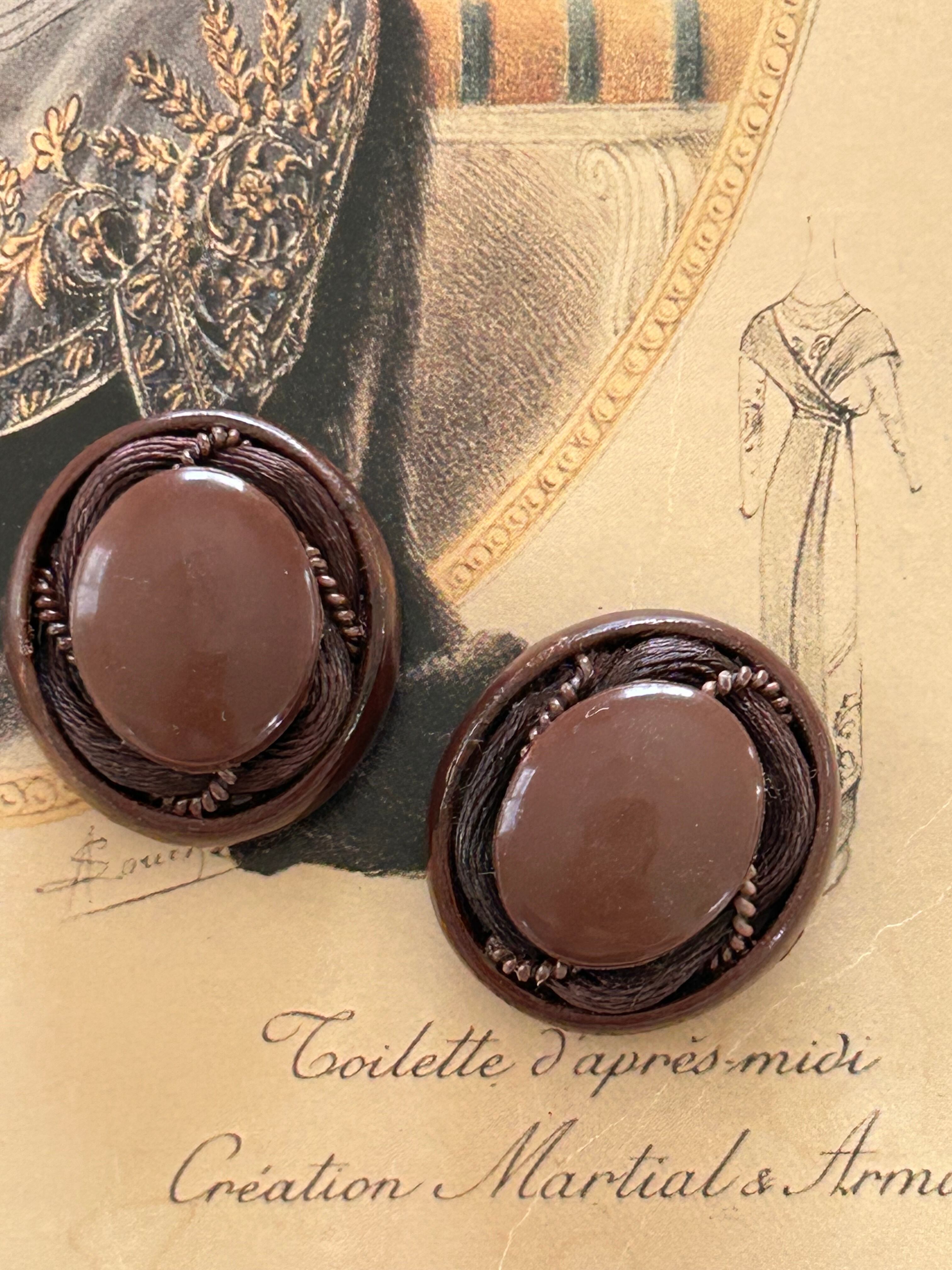 Japanese Vintageボタン ブラウン オーバル型 カボション コード 26mm アクセサリーパーツ デコレーション材