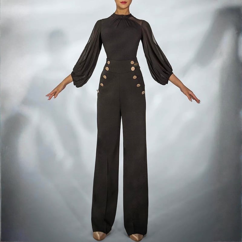 シアー ボリュームスリーブ レオタード トップス 1col D00539