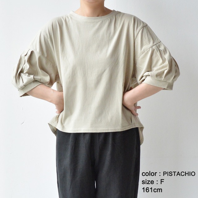 ム SWARM 天竺パフスリーブ5分袖Tシャツ(NS-20210)ピスタチオ【レターパックプラス可】