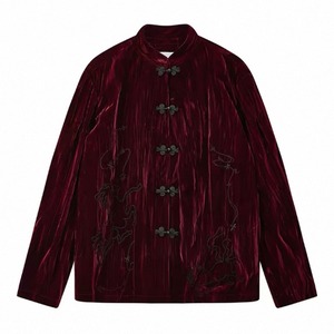 [PHYS] velvet embroidery Chinese stand collar cardigan jacket