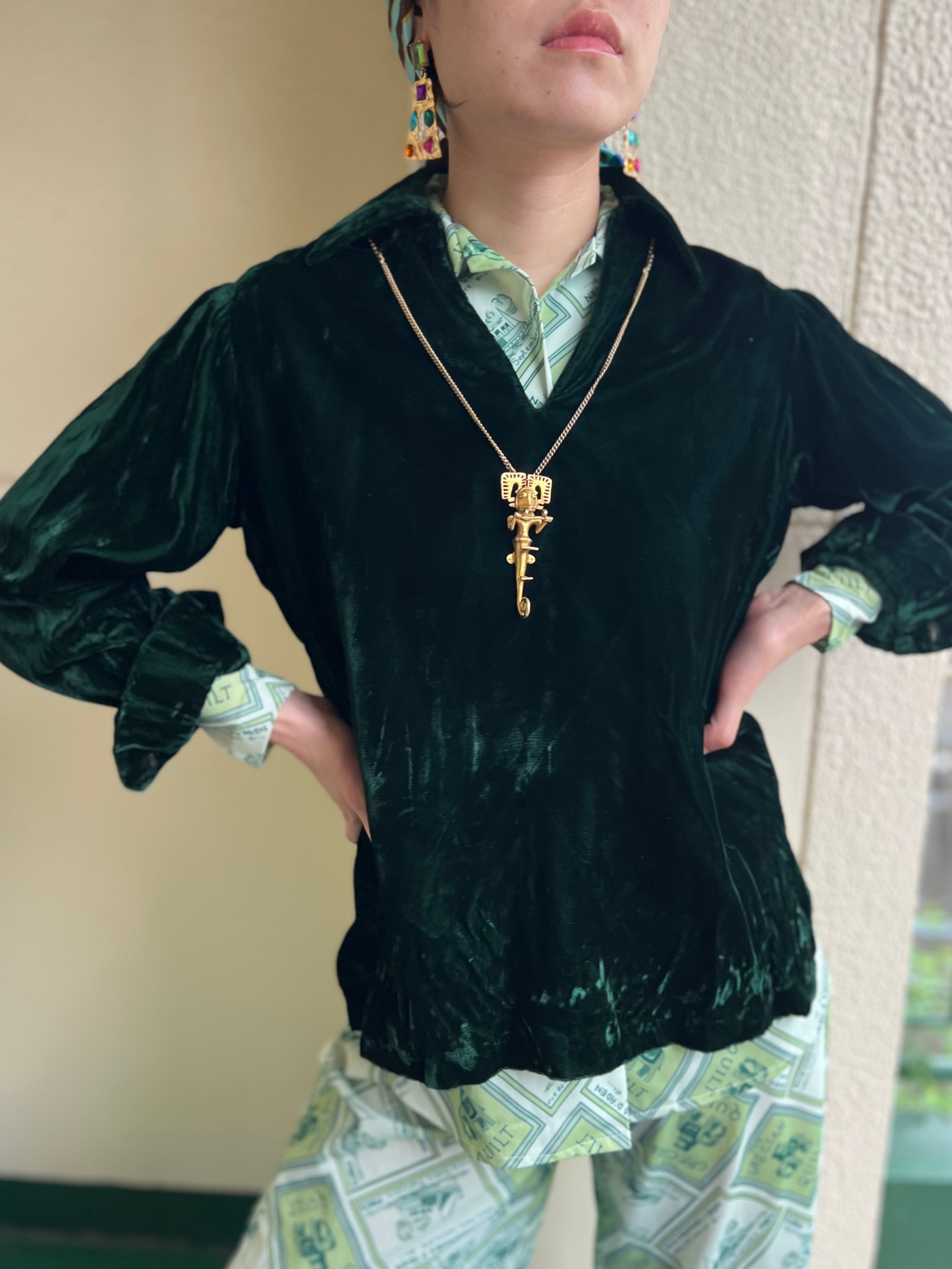 Vintage Mexican deep green velour tops ( ヴィンテージ メキシコ