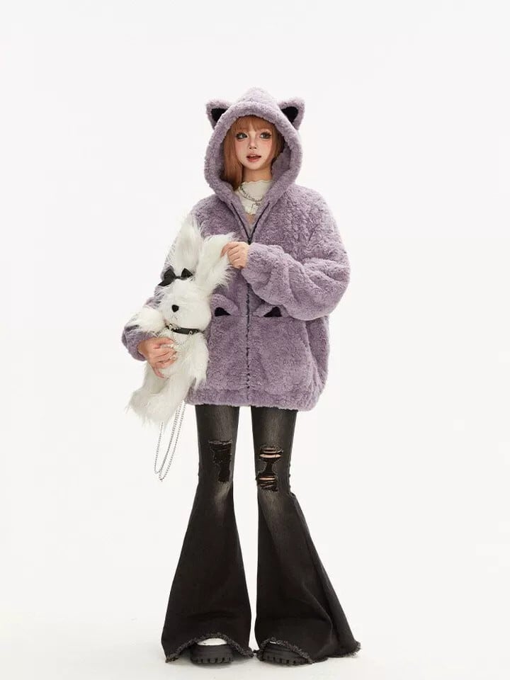 Myurina 猫耳もこもこファーブルゾン 地雷系アウター フリースパーカー