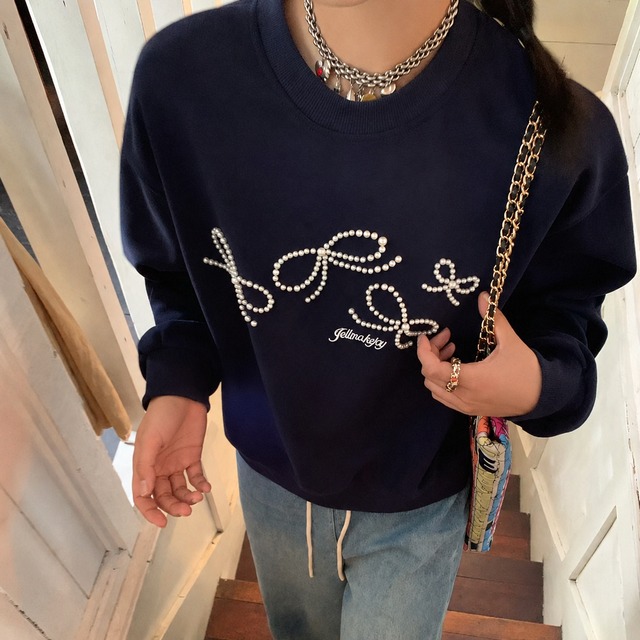 ビーズ刺繍 クロップド スウェット  L1444