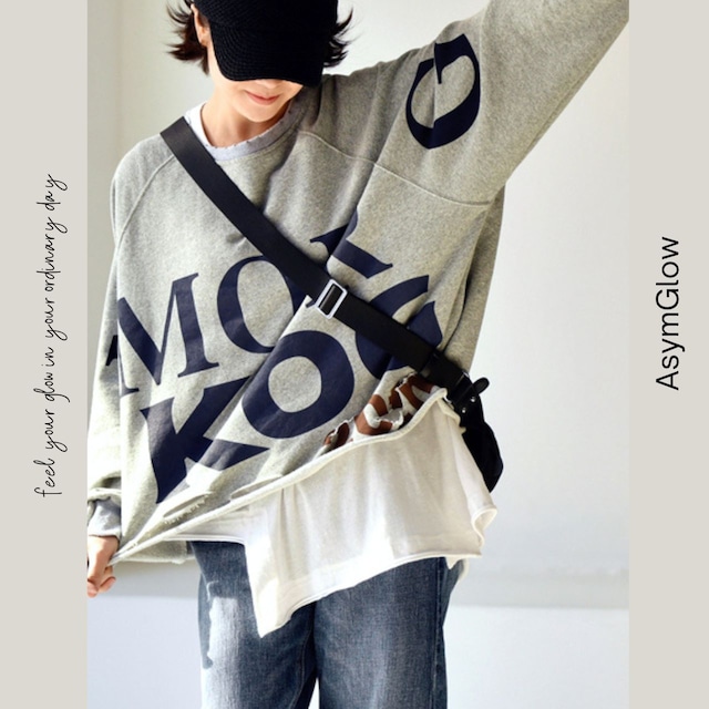 ダメージ加工ビッグシルエットロゴプリントTシャツ A00369