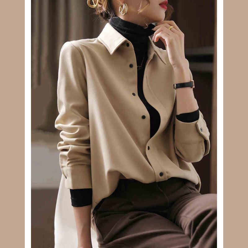 レギュラーカラー長袖ブラウス E00362