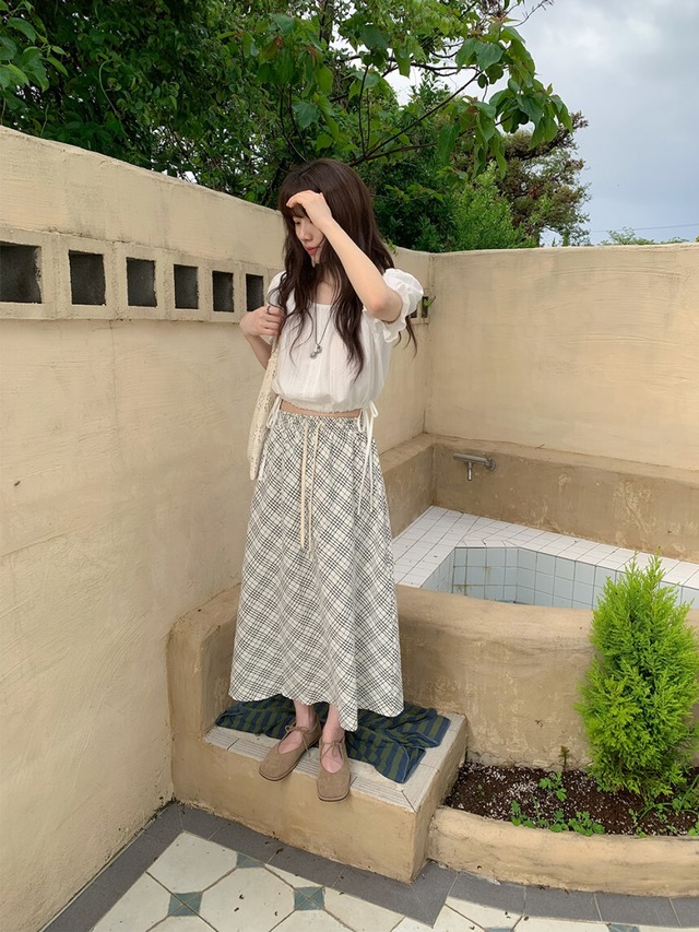 (予約) ezediary / Bagle check long skirt 2color