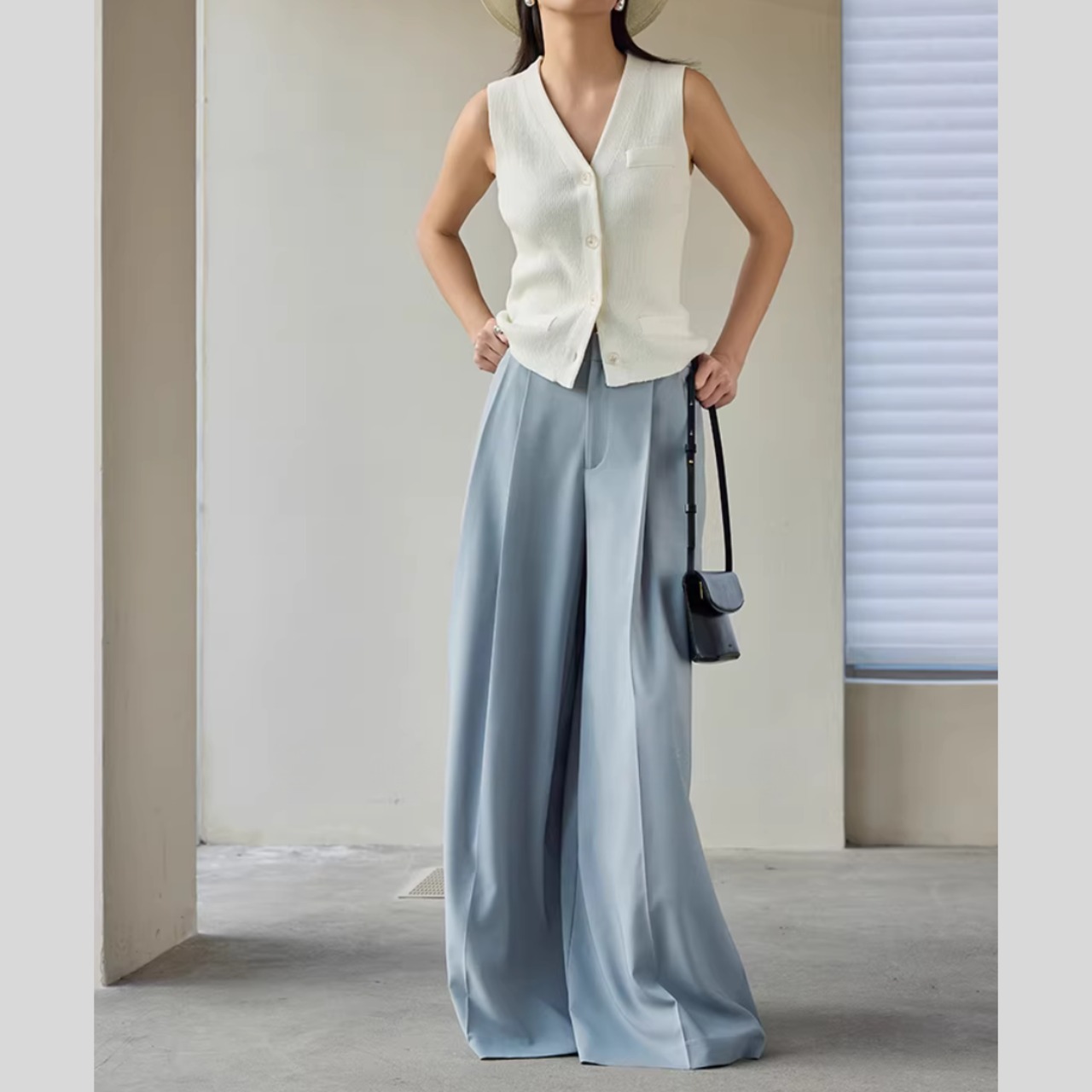 ハイウエスト体型カバー 脚長効果 ワイドパンツ 00221・画像7