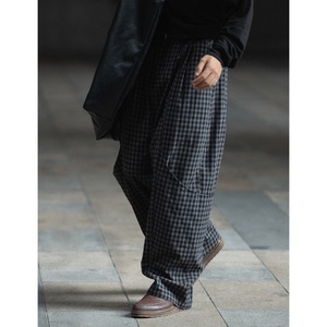 レトロチェック柄ワイドレッグパンツ　979