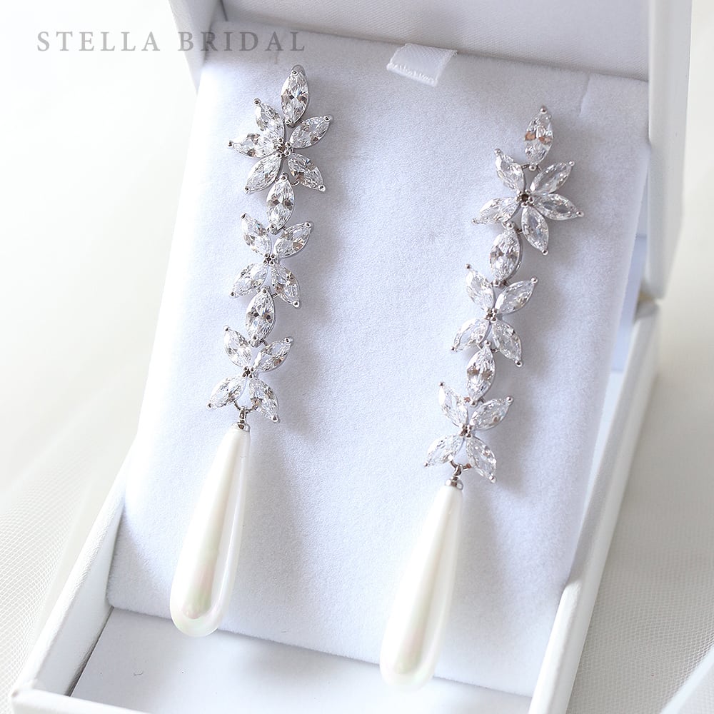 キュービックジルコニア ブライダルイヤリング&ピアス Angelica - アンジェリカ ドロップパール