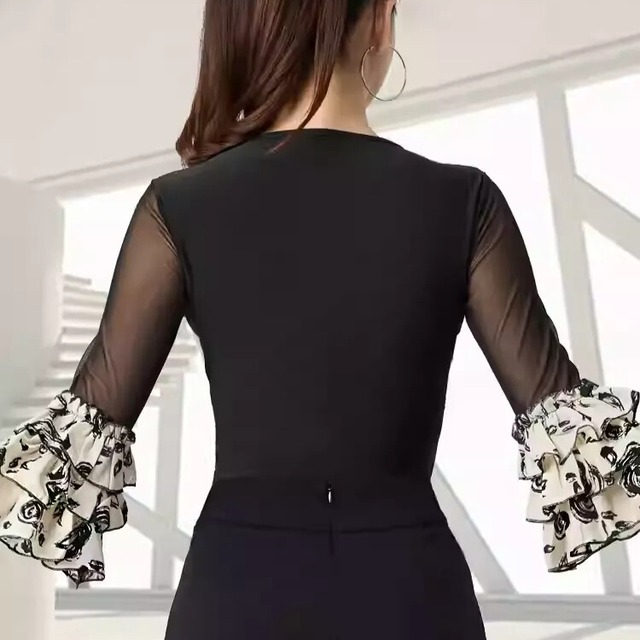 カシュクール フリルスリーブ メッシュスリーブ ダンストップス　ds1503