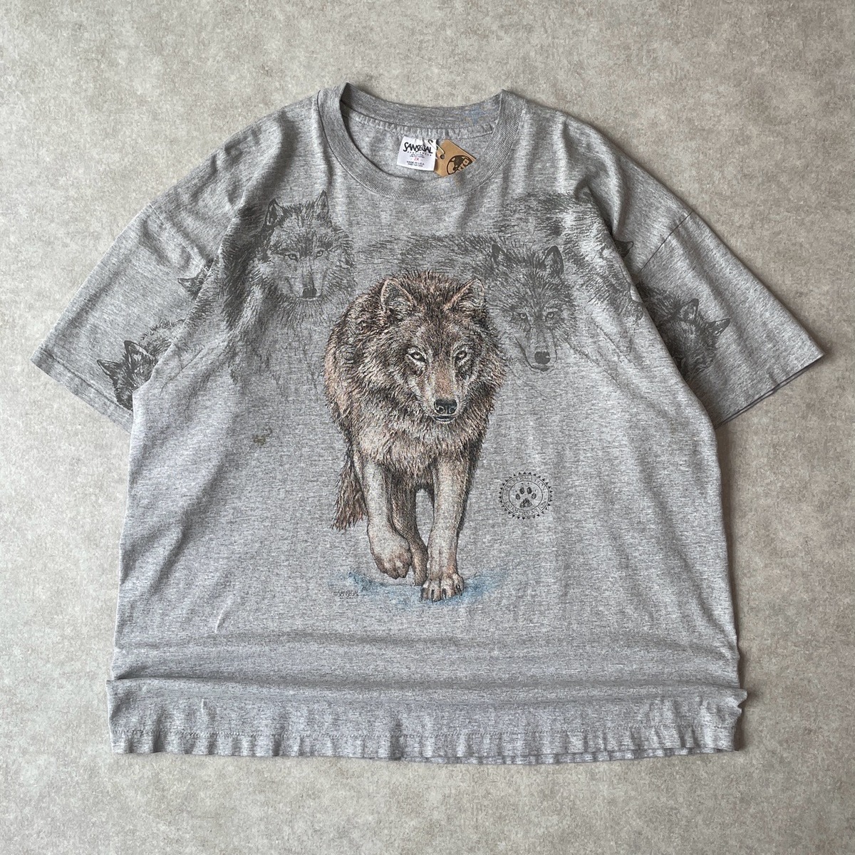 90s USA製 SANSEGAL オオカミ 狼 アニマルTシャツ ヴィンテージ 古着 