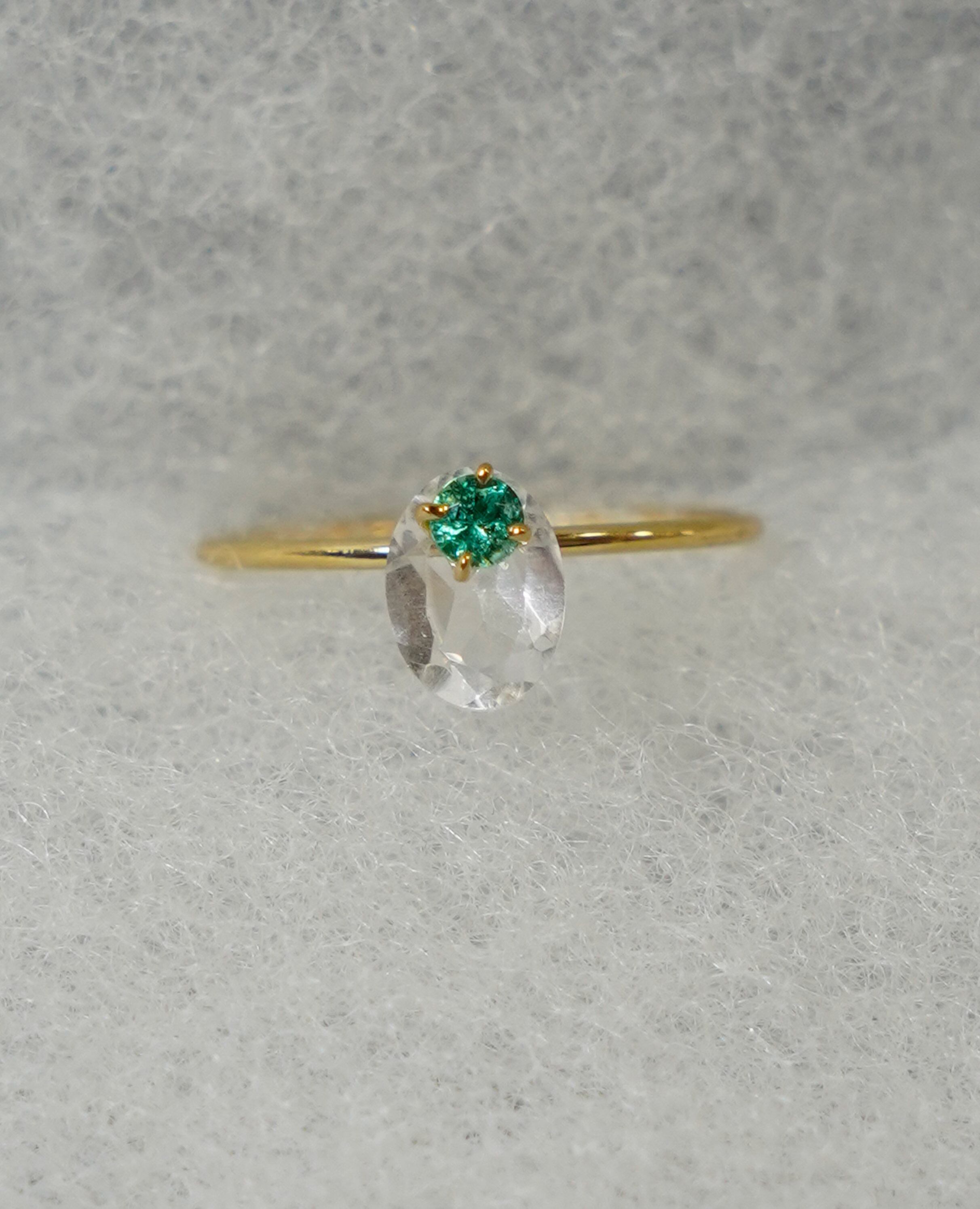 (SV)Thalatta stone ring Quartz×Emerald