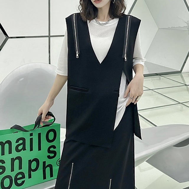Double zipper slit vest C0180
