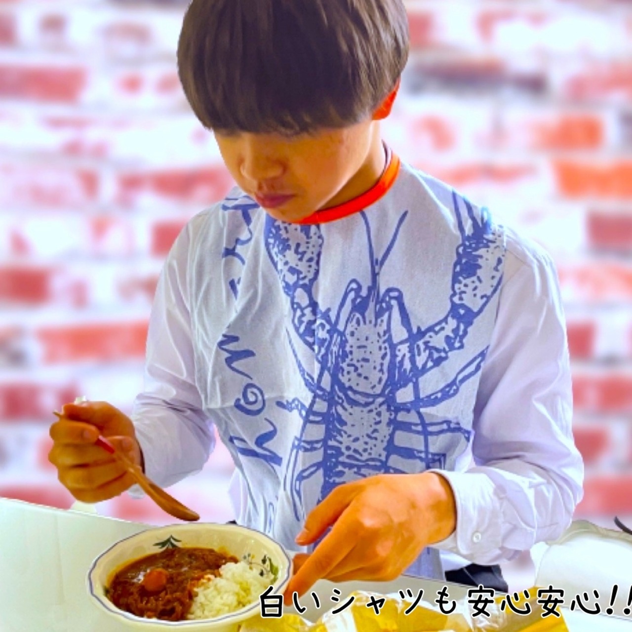 食事用エプロン【Homard オマール海老】おしゃれ 食事用エプロン フランス ランチエプロン 前かけ 大人用 クーケ 大人用 ハネ防止 紐付きナプキン 介護 レストラン シミ 柄 かわいい ギフト 敬老
