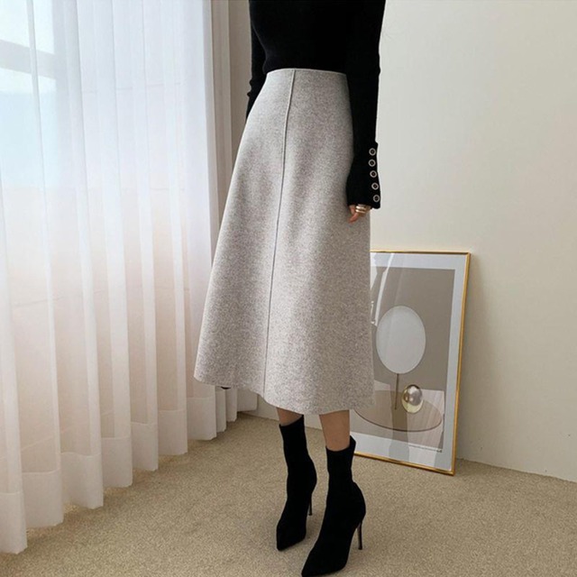 High waist elegant mid-length skirt (2color)