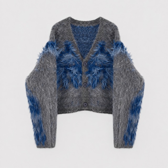 Contrast shaggy cardigan A00049