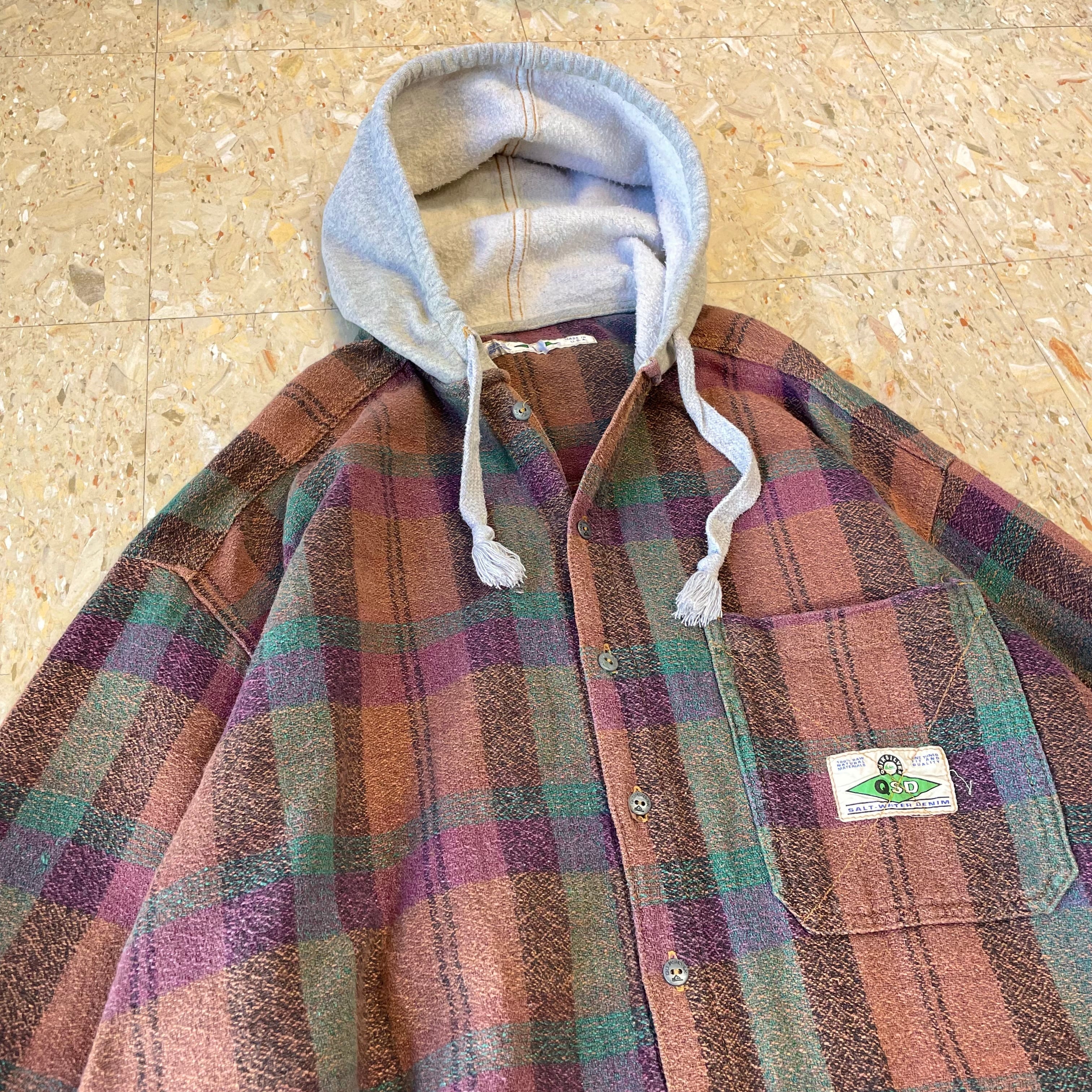 90s USA製 【Quiksilver】 クイックシルバー フードネル シャツ