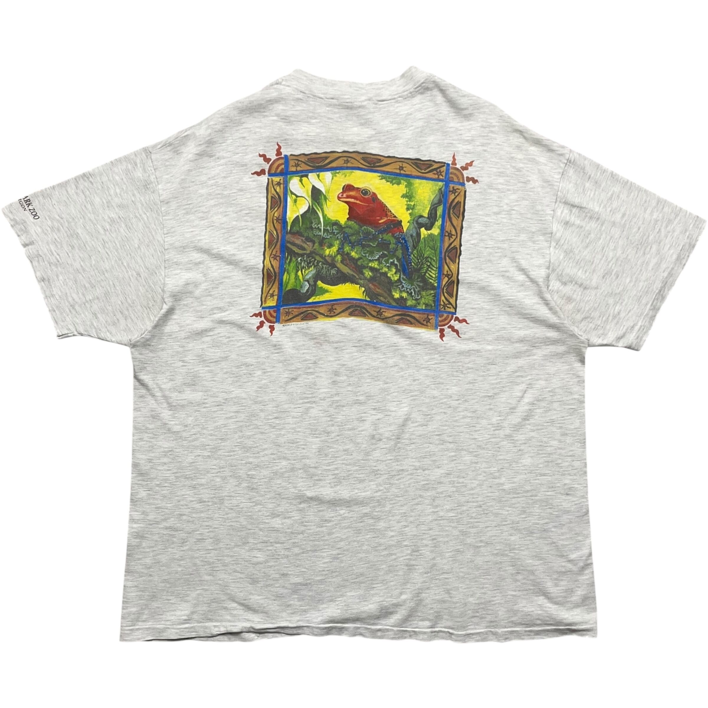 《XL》Hanes ヘインズ Tシャツ 両面プリント カエル グレー シングルステッチ USA製 90年代 vintage no.8319