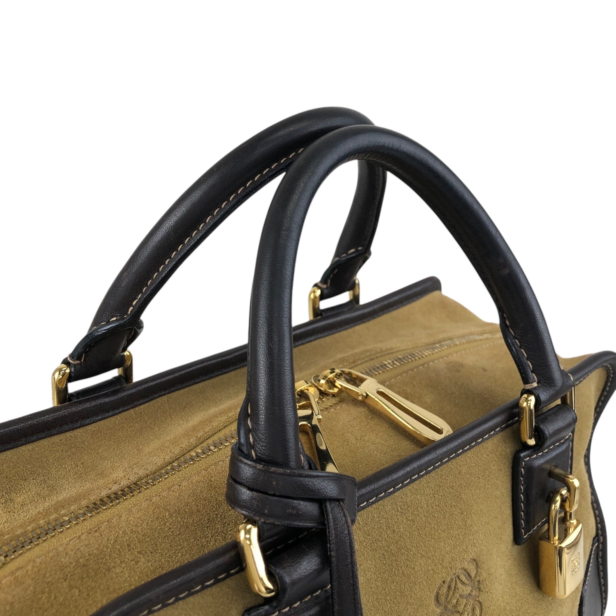 LOEWE ロエベ アマソナ28 ハンドバッグ ベージュ アナグラム スエード