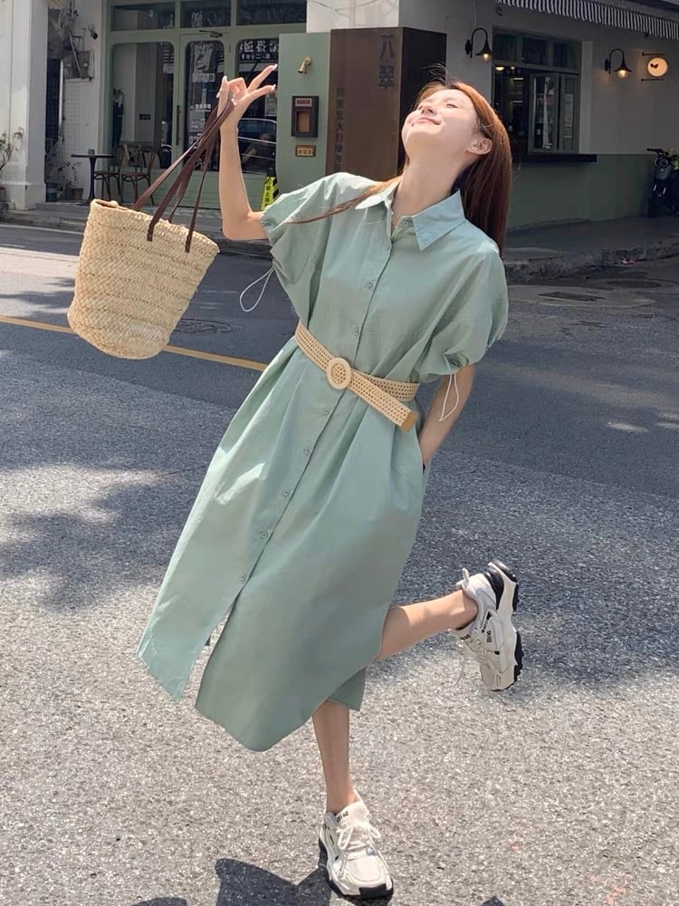 ベルト付きシャツワンピース G105CON0075 | liberal style. - 韓国