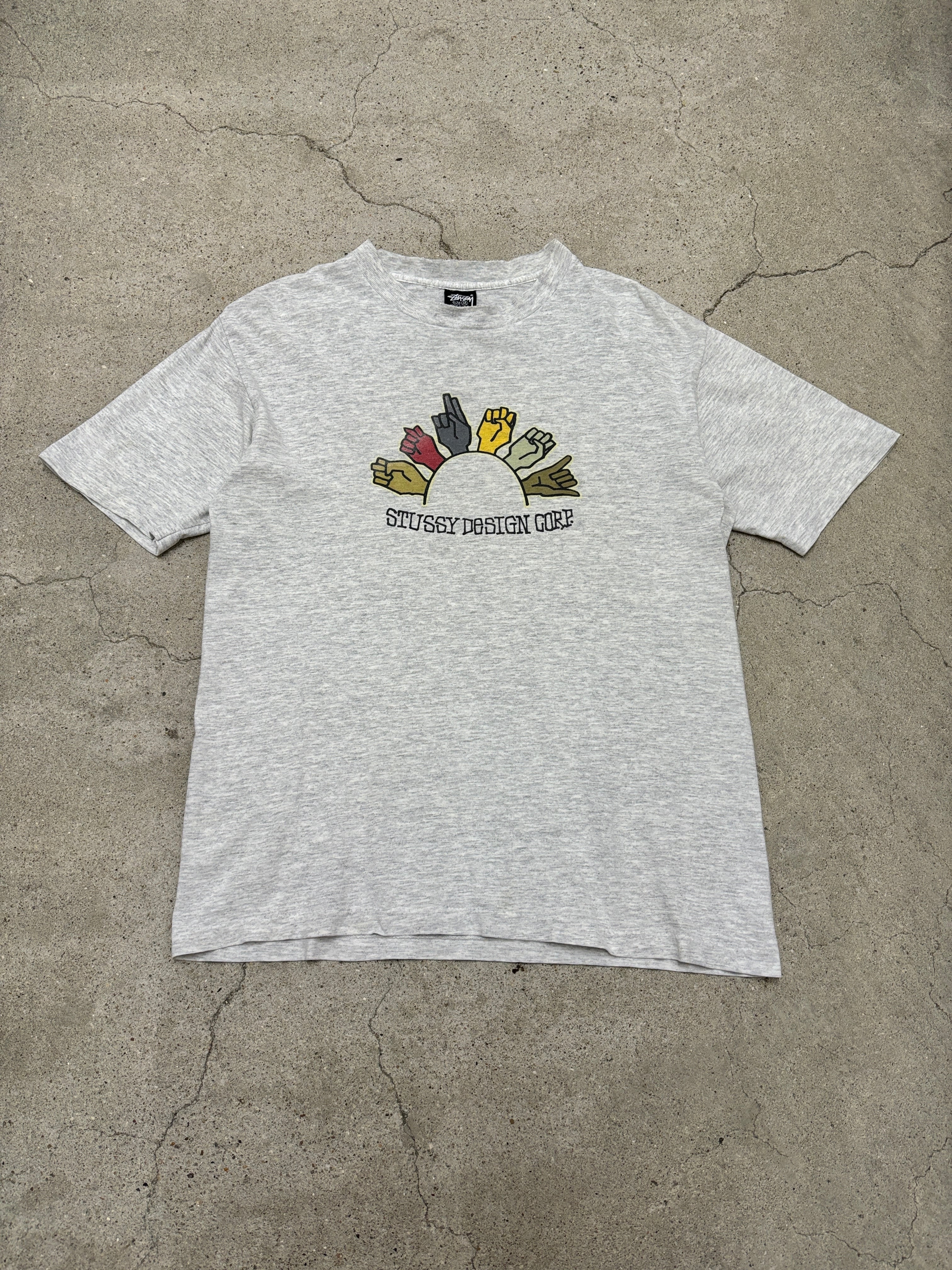 90s OLD STUSSY/Sign Language print Tee/USA製/黒タグ/M/手話プリント