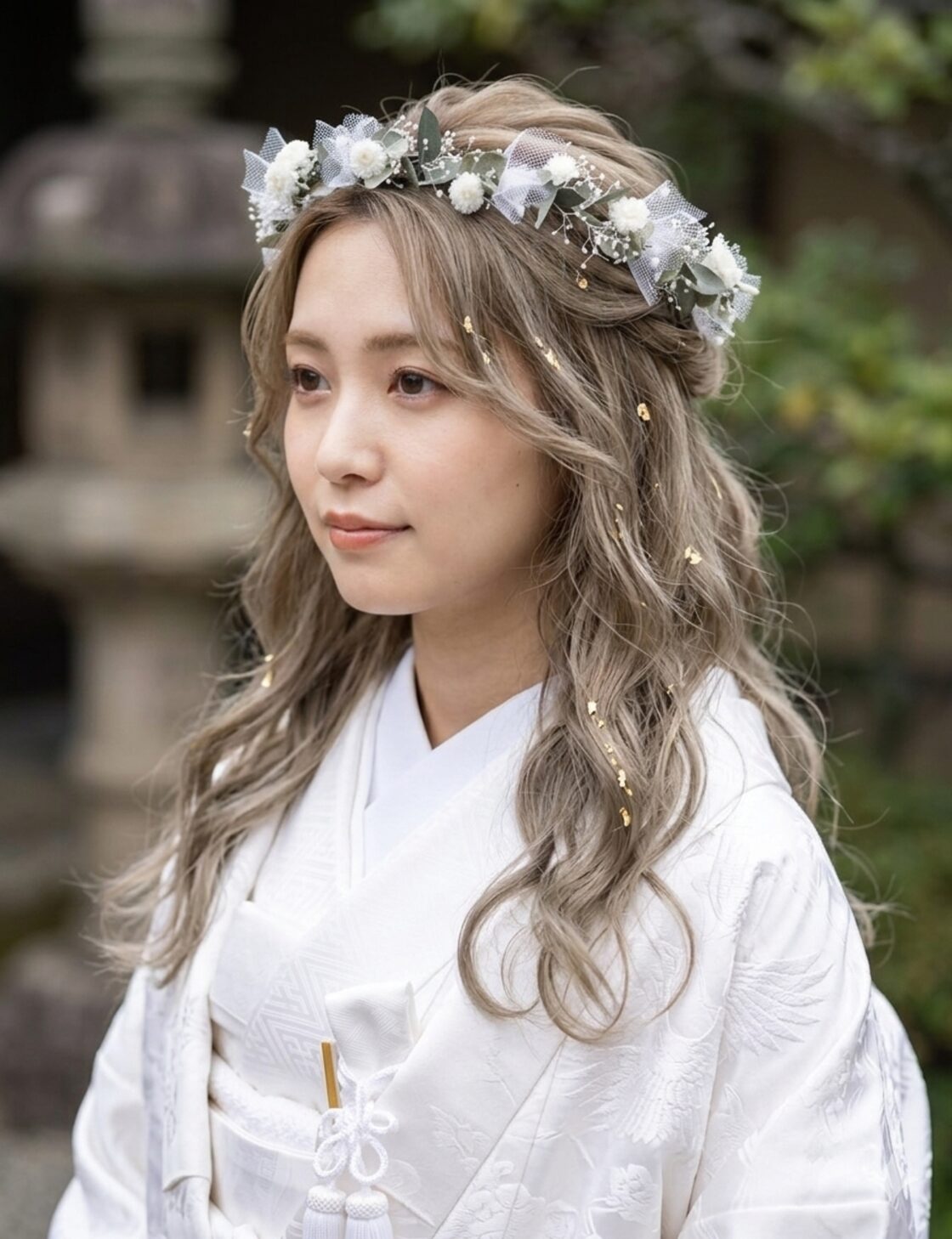 髪飾り 花冠 花かんむり かすみ草 成人式 卒業式 結婚式 袴 振袖 和装