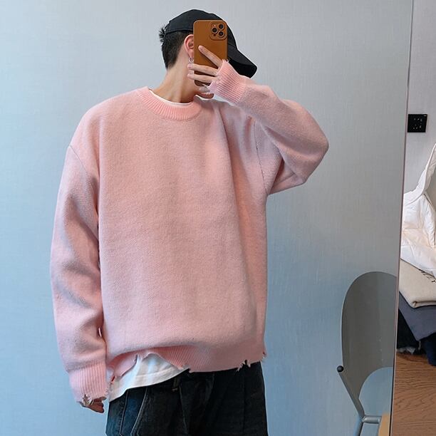 予約販売】ニット セーター オーバーサイズ ダメージ加工 バック