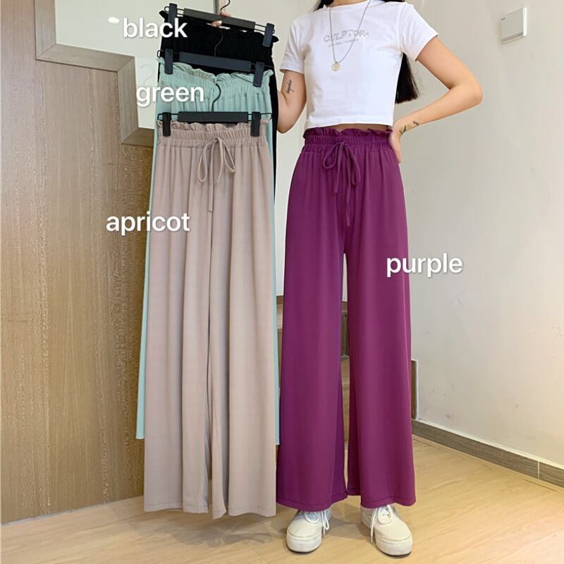 薄手サマールーズワイドレッグパンツ ハイウェストウェストカジュアル 夏物 ワイドパンツ パープル 1号婦人60945437733
