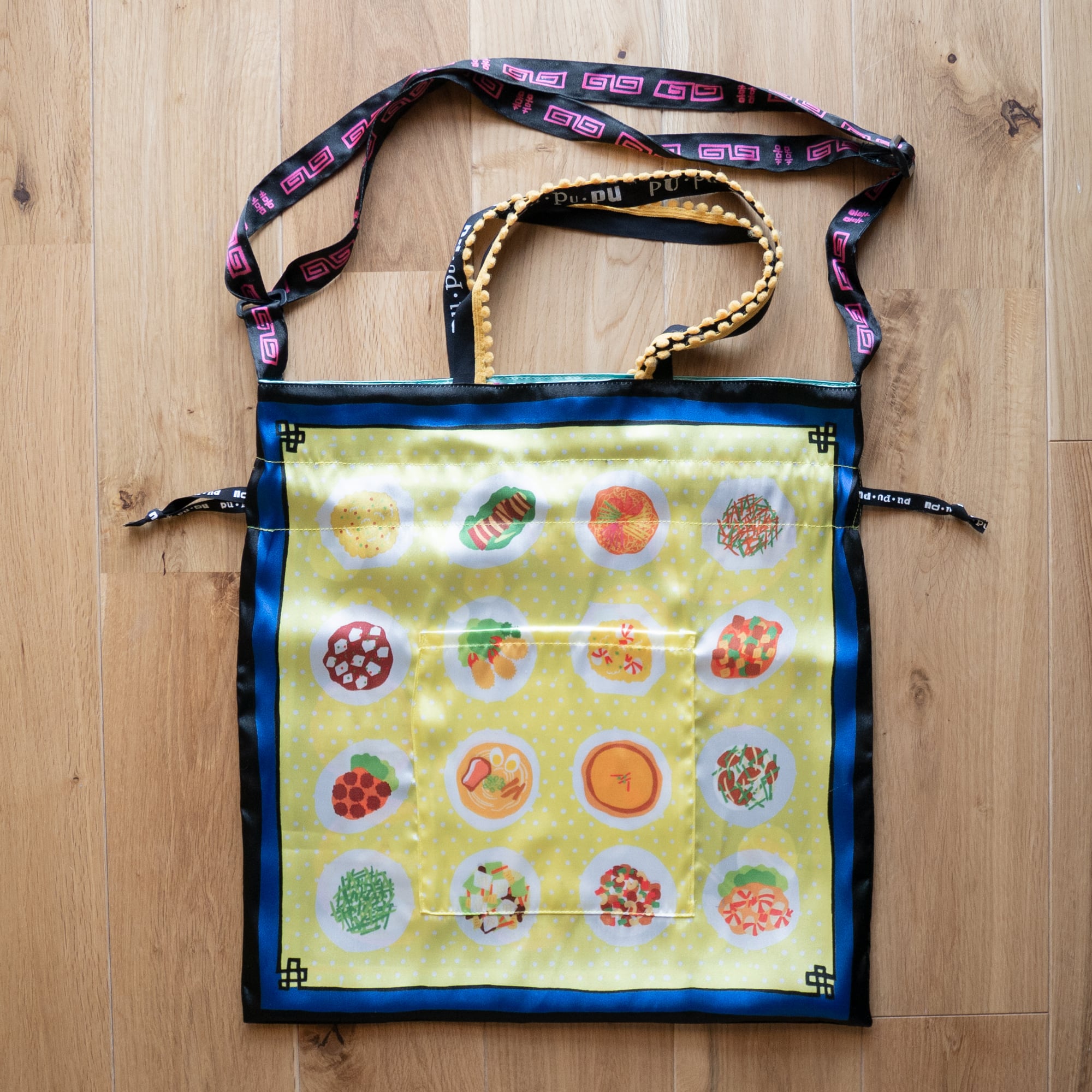 pupupu 2wayおいしい巾着バッグ純喫茶柄と中華柄のリバーシブル 【公式