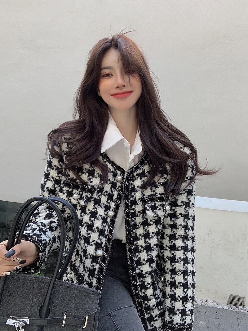 ウールコートレディース2020年秋冬新バージョンのルーズでコットンの厚みのある小さな気質のウールコート ブラックストロベリース78678268650