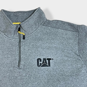 【CAT】企業系 企業ロゴ CATERPILLAR ワンポイントロゴ バックロゴ ハーフジップ スウェット プルオーバー グレー XL ビッグサイズ キャタピラー US古着