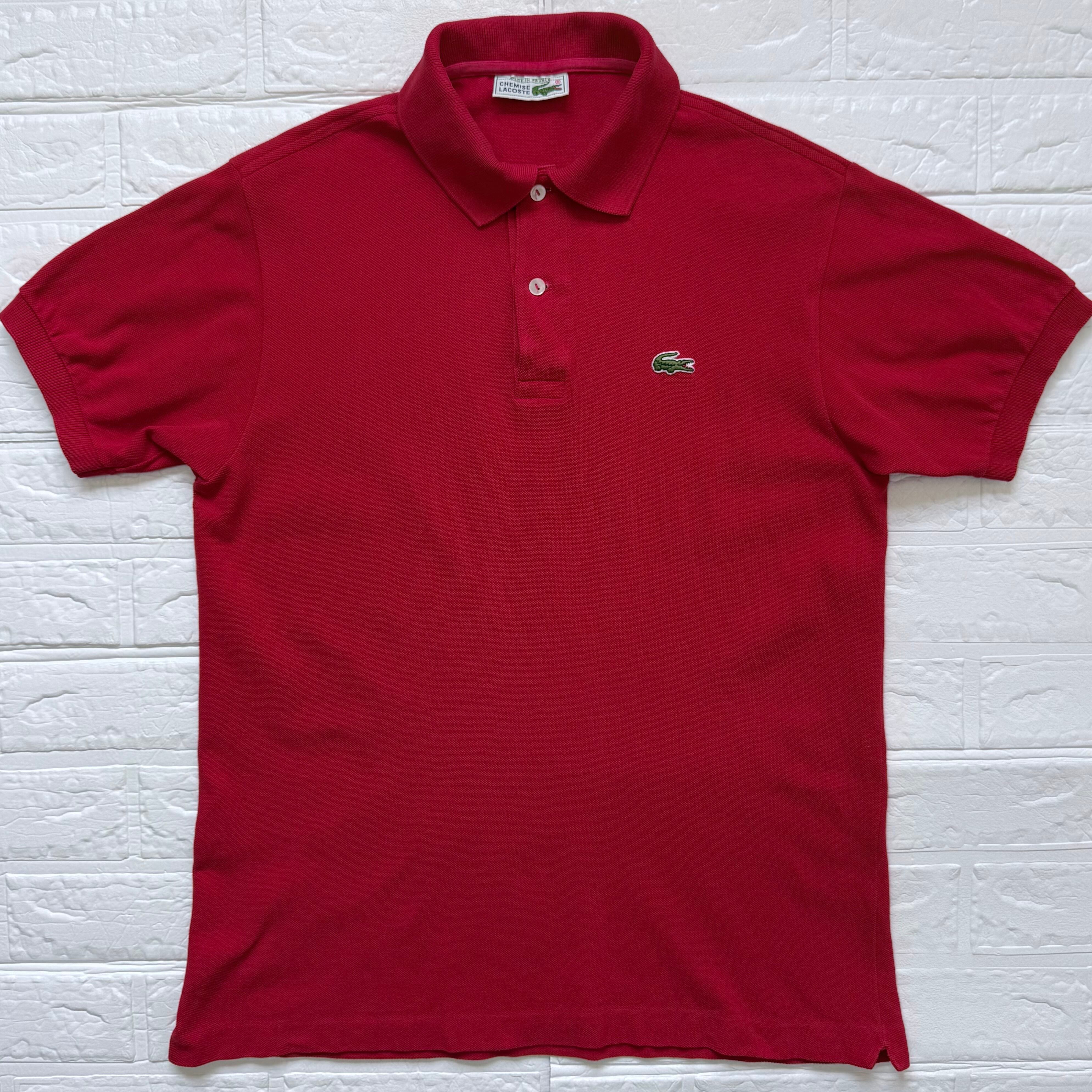 LACOSTE 70s フランス製 コットン 鹿子 半袖ポロシャツ レッド サイズ