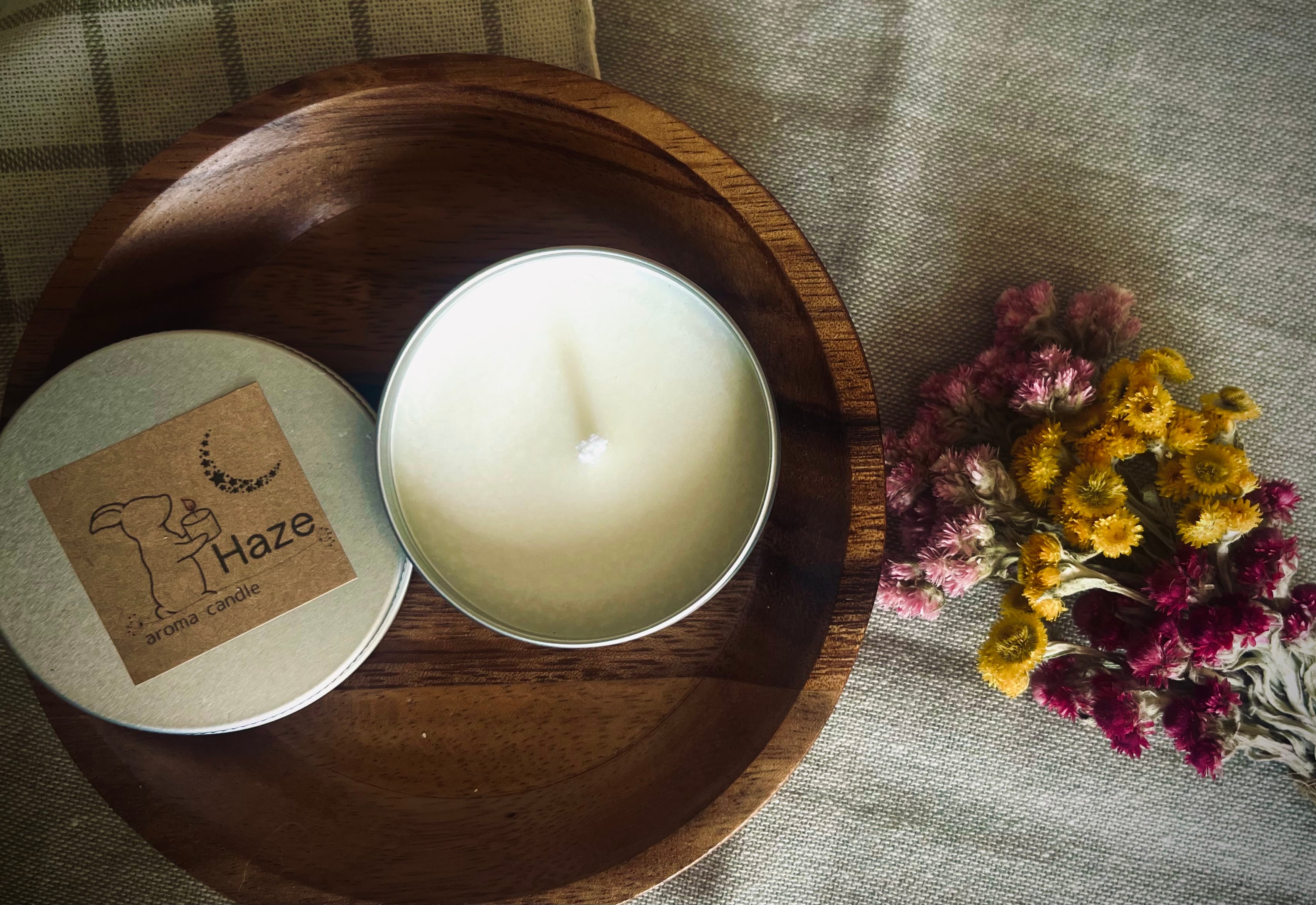 Yotuyu】缶タイプ100%植物由来(コットン芯)アロマキャンドル | haze