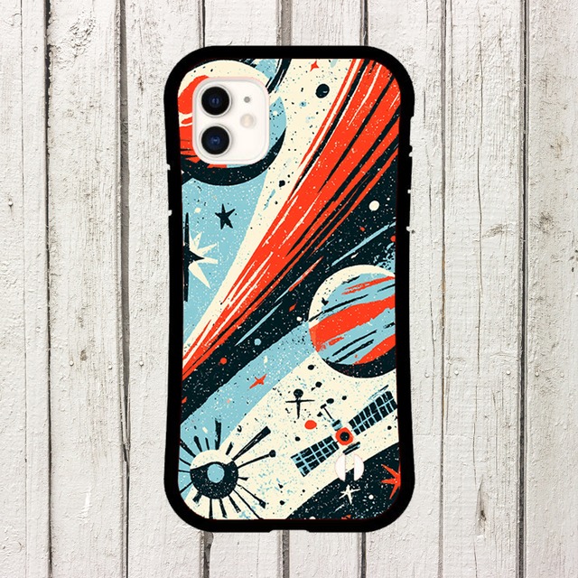 受注生産 iPhoneケース 惑星とロケットのスピードライン｜宇宙ポスター風 RFSP049A