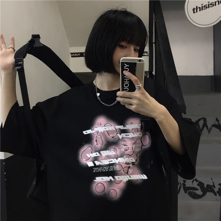 ダークサマールーズTシャツ スタンダードプリントトップス レトロ 大きめサイズ 夏物 ケッペル21255469015