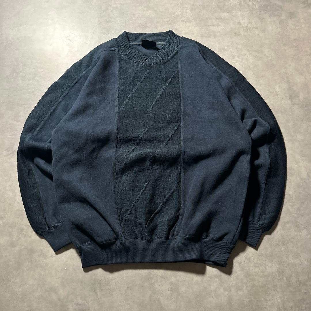 DANDYL ネイビー ストライプ 切り替え レトロ モード ニット セーター