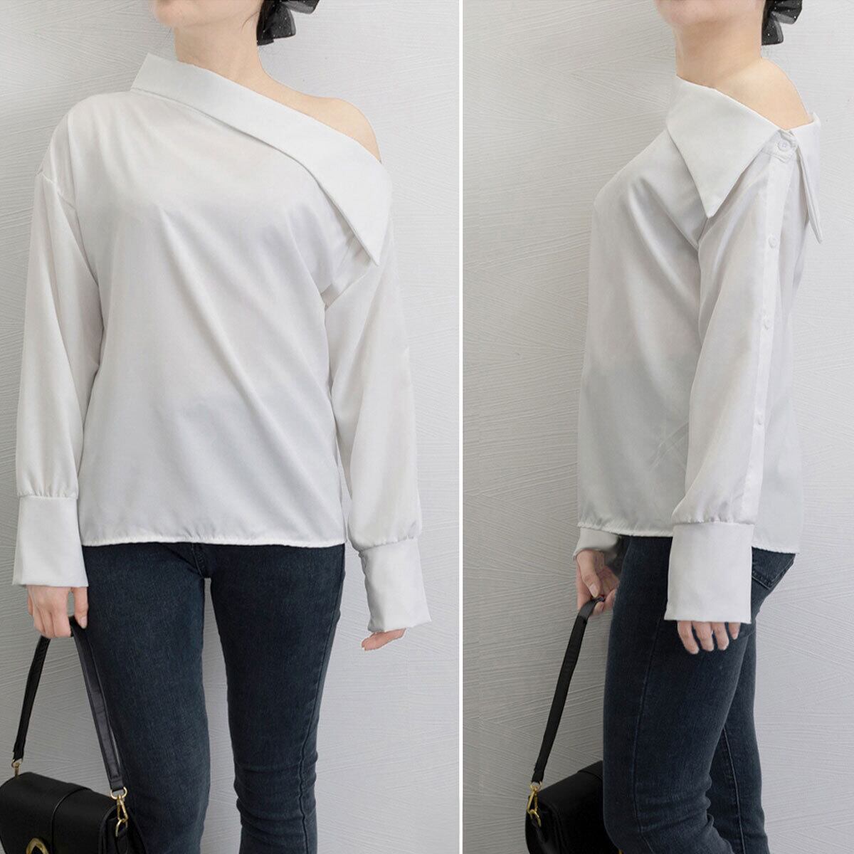 オフショルダー ブラウス レディース 長袖 肩出し 韓国 おしゃれ 大人 カジュアル ワンショルダー きれいめ シンプル トップス 大人可愛い 大人女子